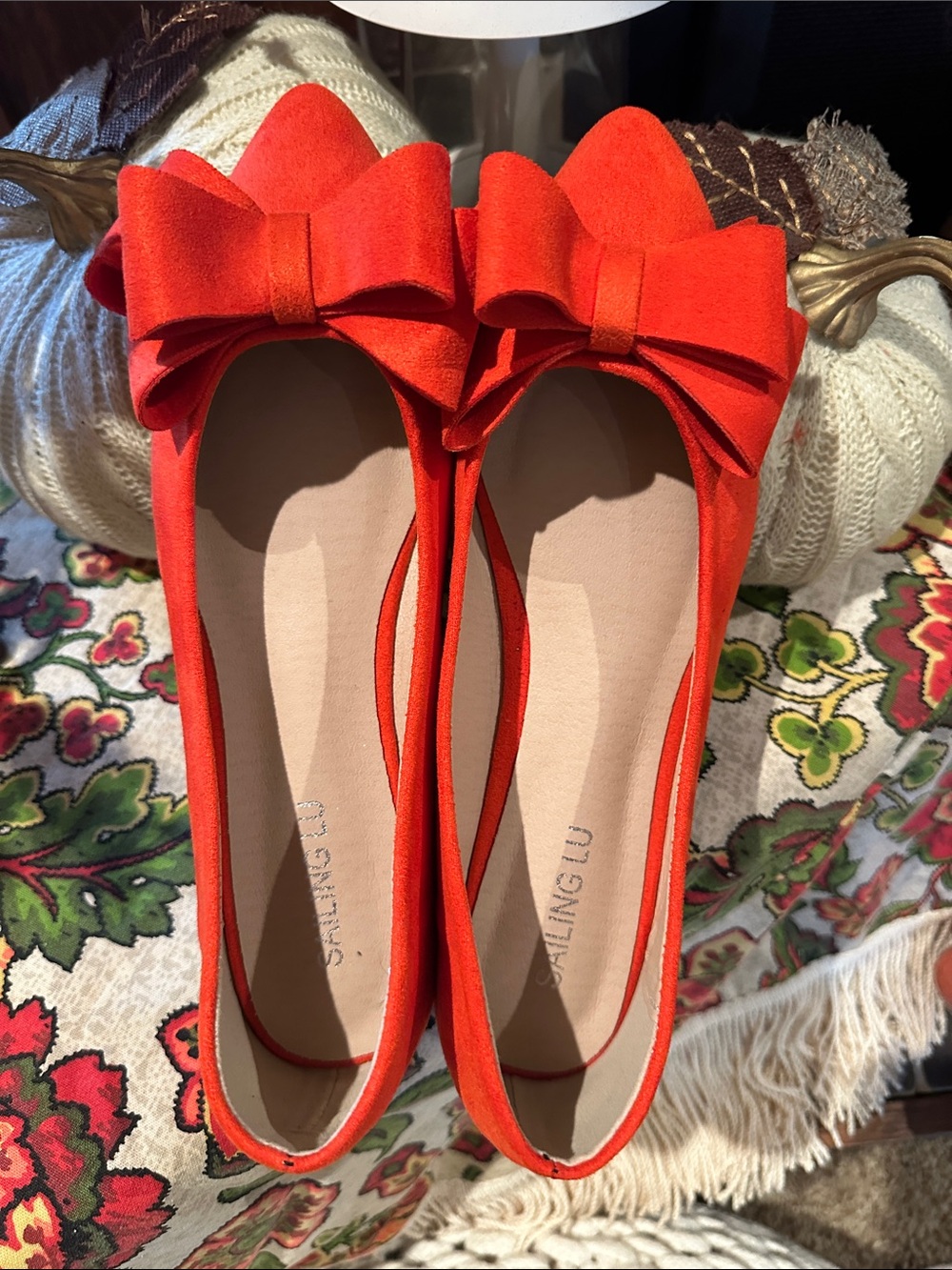 Red Bow Pointed-Toe Ballet Flats by Darling